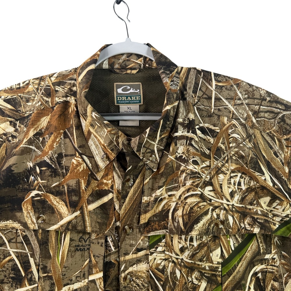 Drake Waterfowl System Shirt Men XL Brown Hunting Realtree Max-5 Camo Vented